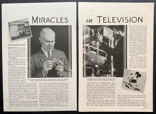 “Miracles in Television"Lee De Forest 1935 article Mickey Mouse~Zworykin~Marconi