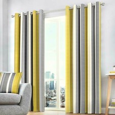 One Pair Of Modern Stripe Design Eyelet Ring Top Fully Lined Curtains 5 Colours