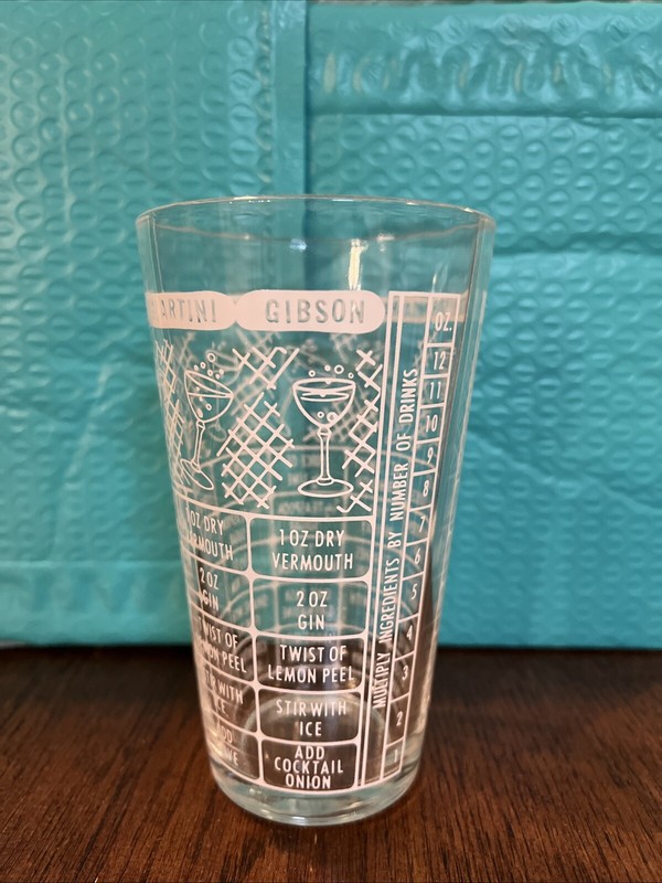 Vintage Federal Glass Cocktail Shaker Drink Recipe Glass Bartender MCM