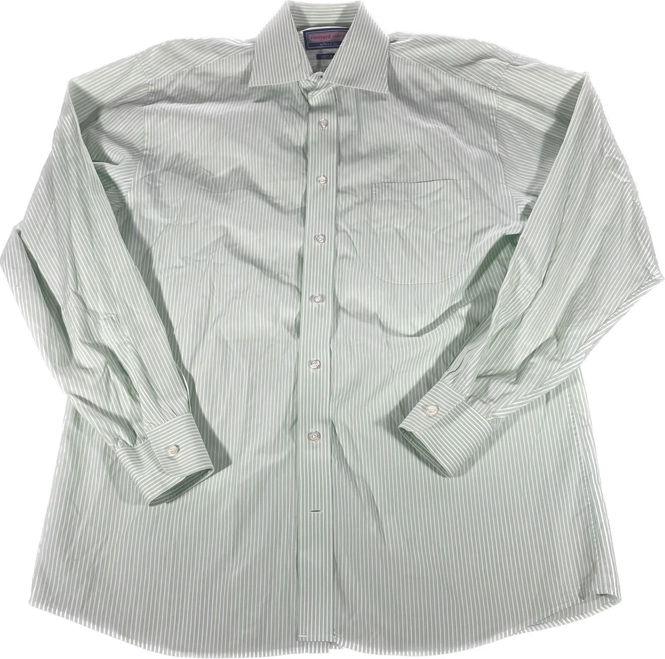 Camisa de vestir Vineyard Vines para hombre talla 16R años 100 2 capas verde/blanco a rayas Foto 2 de 4