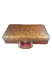 Vintage Audio Cassette Tape Case Holder Brown Vinyl w Handle Holds 24 Tapes