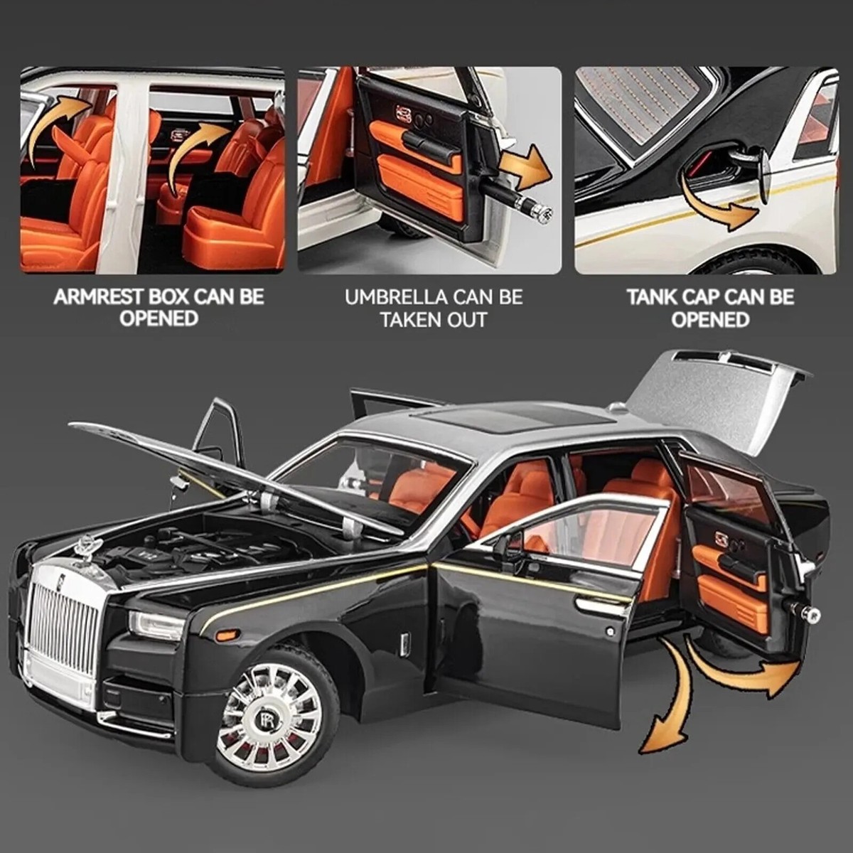 1:18 Rolls-Royce Phantom Zinc Alloy Model Car (Diecast, Pull Back