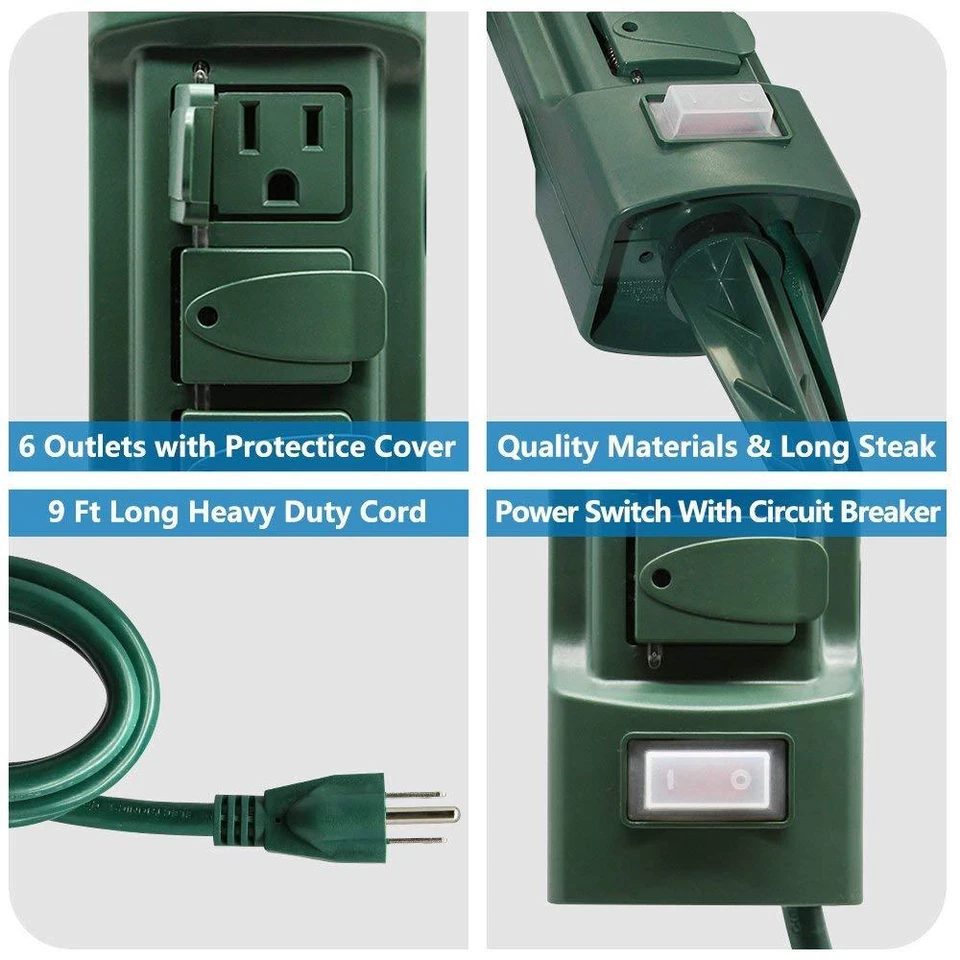 Outdoor Power Stake 6-Outlet Double Sided Safety Flip Covers 9 ft Extension Cord - Image 3 of 4