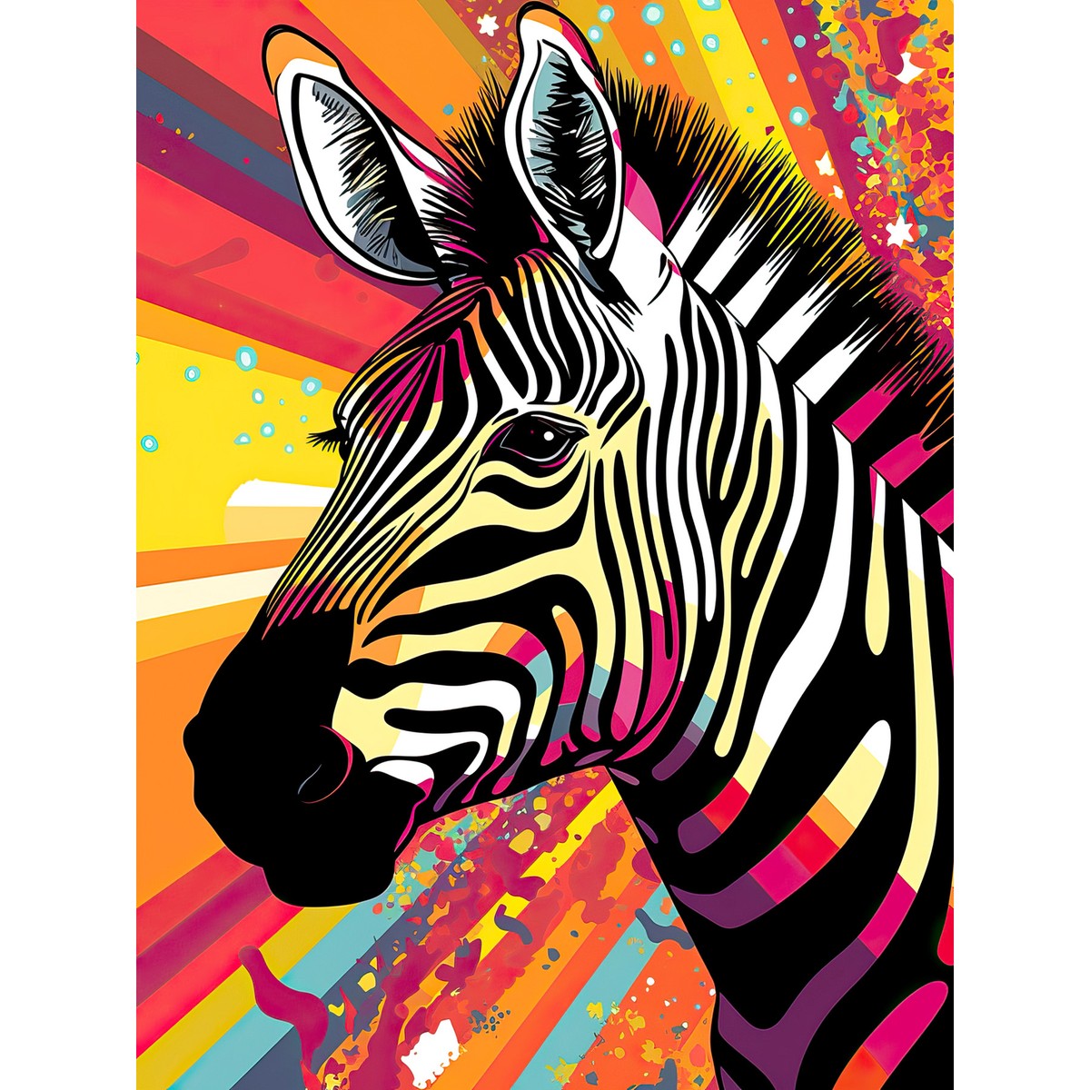 絵画 Zebrappy Zebra Portrait Vibrant Colourful Stripes Bright Bold Psychedelic