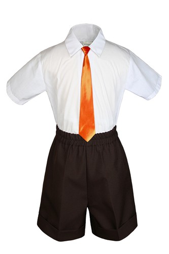 3pc Set Boy Baby Toddler Formal Party DARK BROWN Shorts Choose a Color Long Tie - Picture 10 of 26