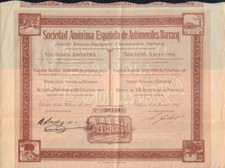 DARRACQ Automobiles Spain / France 1907 old stock certificate