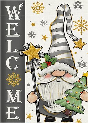 Welcome Gray White Dwarf Santa Hat Snowflake Stars Christmas Tree