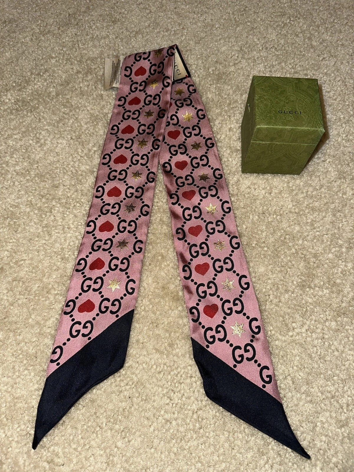 Écharpe à col sergé Gucci Navy Hearts Stars