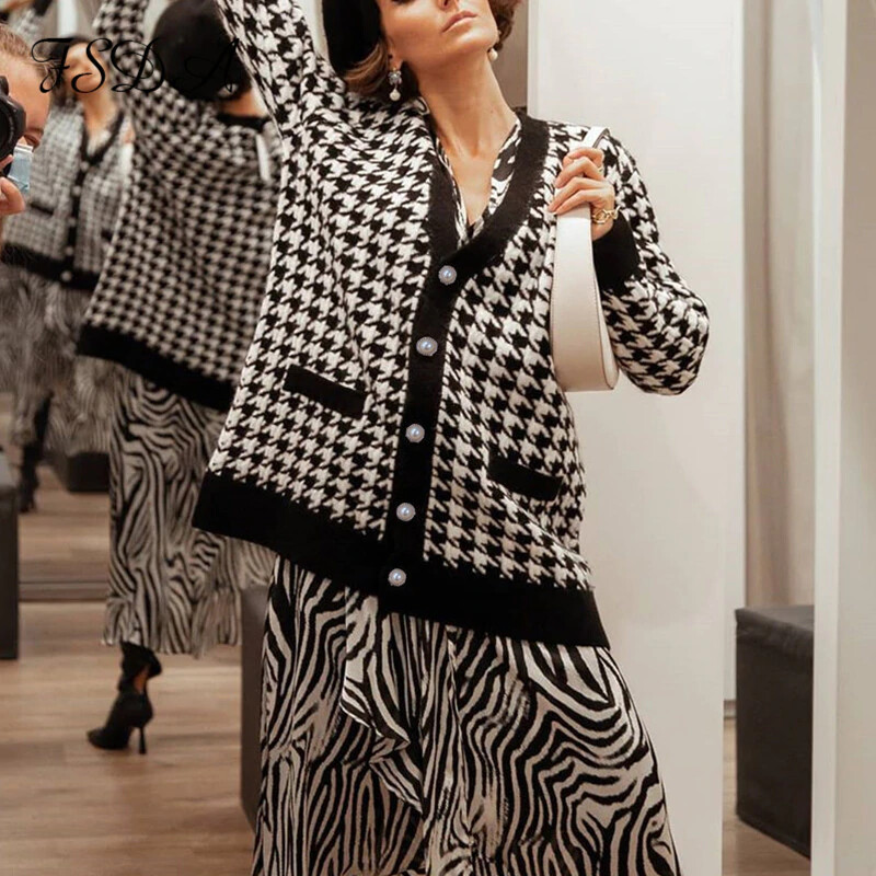 MAGLIA CARDIGAN PIED DE POULE MAGLIONE OVERSIZE