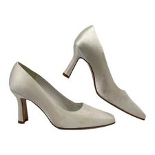Stuart Weitzman White Silk Leather Square Toe Pumps  Size 7