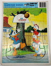 Vintage 1983 Walt Disney Donald Duck Frame Tray Puzzle Huey Duey Luey Golden