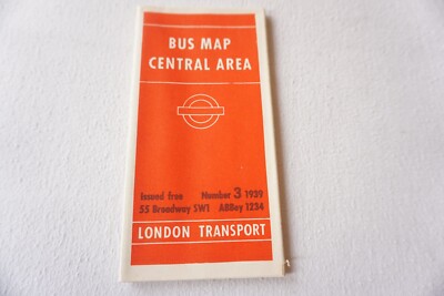 1939 No 3 Bus Map Central Area London Transport Bus Underground sehr guter Zustand