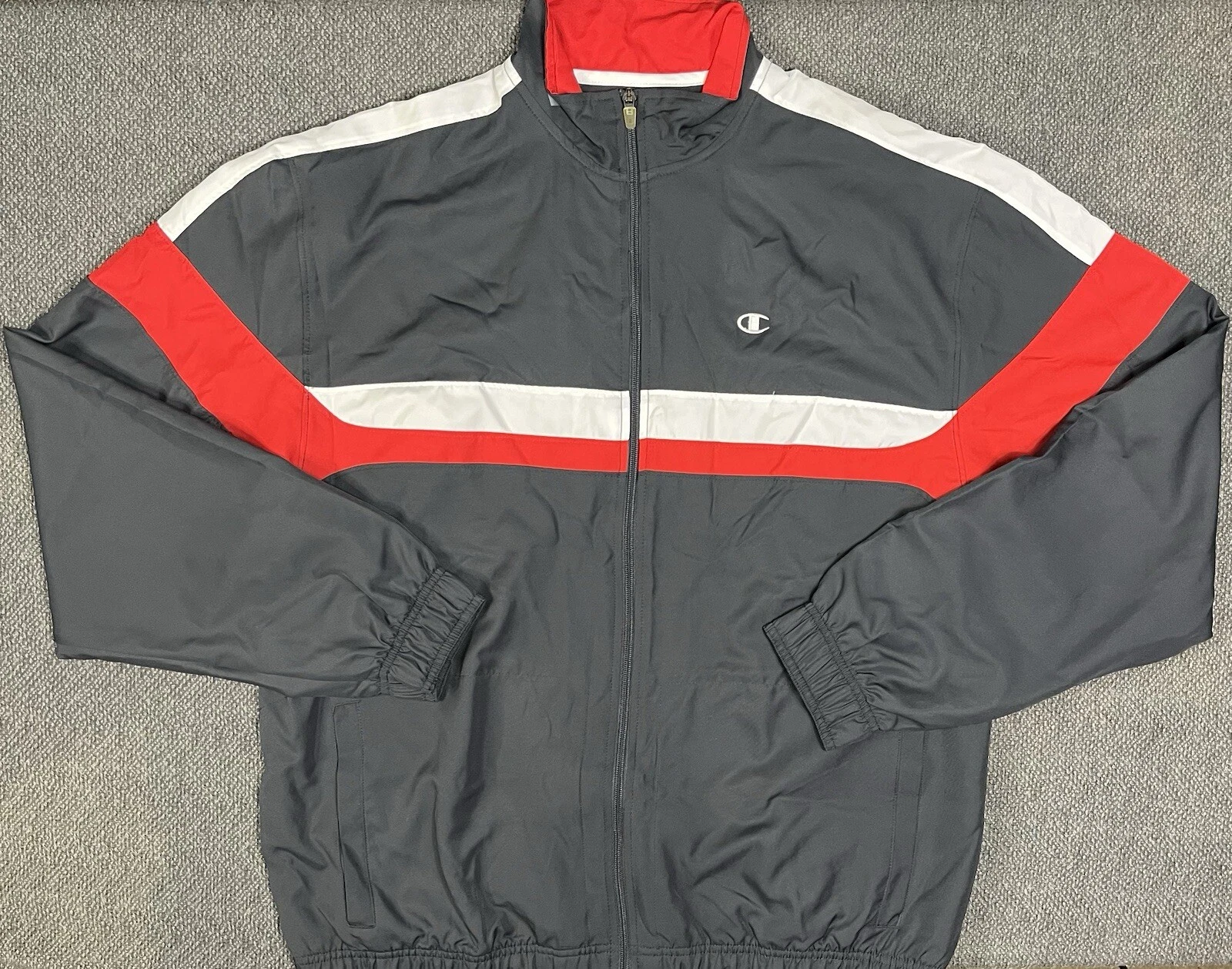 Champion Retro Men's Large Bomber Double-Dry Windbreaker Red White & Dk Gray