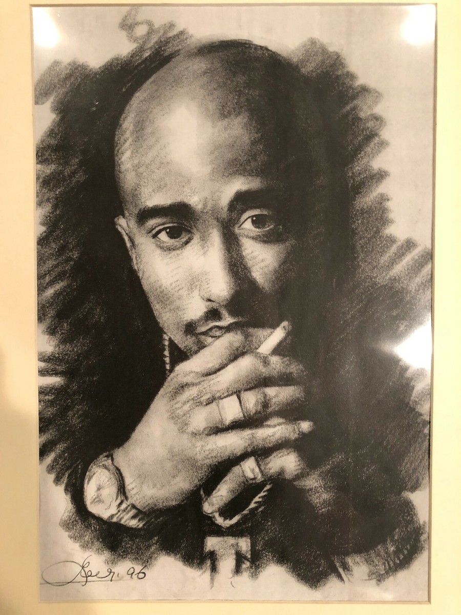 絵画 2pac Vintage Tupac Shakur Original Art Drawing 1996 2Pac Death Row