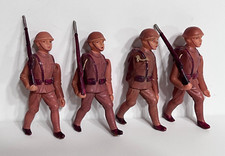 Vintage Set of 4 Celluloid Army/Military Toy Soldiers With Rifles, Moveable Arms