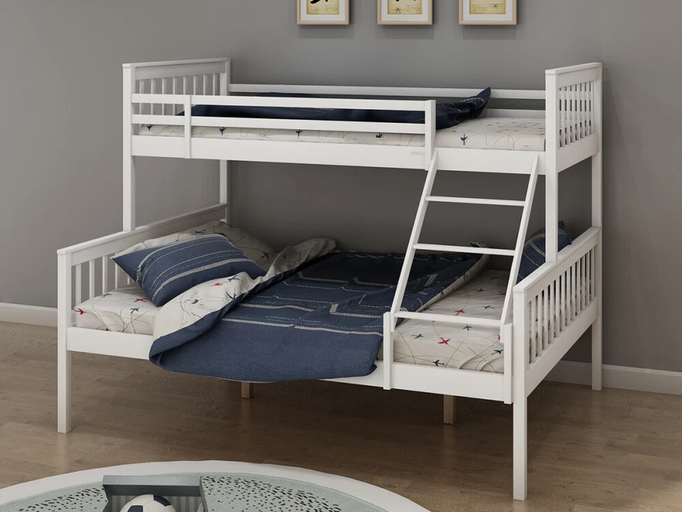 Single Triple Bunk Bed With Ladder, Kids Twin Sleeper, Solid Pine Wood Frame - Image 3 of 4