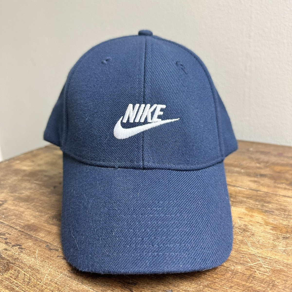 Vintage Nike Hat Ball Cap Navy Blue Swoosh Nike Logo Grey Tag Wool