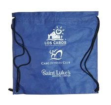 Drawstring Backpack Blue Recycled Material Los Cabos Half Marathon Promo