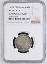1915-A Germany Mark 1M — Wilhelm II Type 2 — NGC AU Details (Rev Spot Removed)