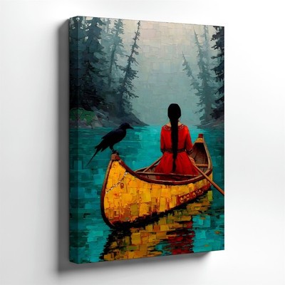 Beach Canvas Woman in Canoe on Misty Forest Lake Raven Gallery Office Print