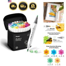 Alcohol Markers Set 48 Colors Brush Fine Tip Refillable Water Resistant Art