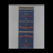 Matchbook Cover Trucking Thomas Goodfellow Machinery Movers Detroit, MI