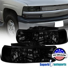 Fits 1999-2002 Silverado Diamond Headlights Head Lamps Smoked Tahoe Suburban