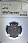 1888 S 25C Seated Liberty Quarter NGC Certified AU58 90% Silver Shines w/ Light