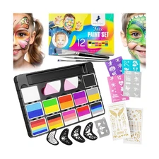 Face Paint Kit for Kids – 12 Vibrant Split Cake Colors, 40 Reusable... Fas