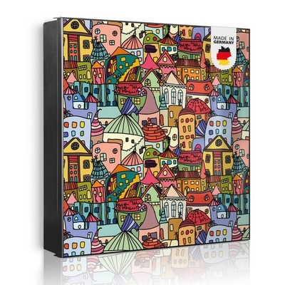 banjado Design Schlüsselkasten mit 32 Haken aus Metall 30x30cm groß Funky Town
