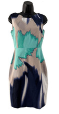 Tahari Dress Womens Size 2 Blue Green Beige Watercolor Print Sleeveless