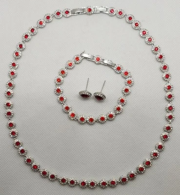 SWAROVSKI Conjunto de pendientes pulsera brillantes angélicos rojos de tenis inspirados en regalo de 3 piezas