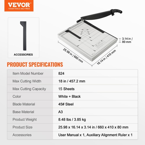 VEVOR paper cutter cutter 20 sheets paper guillotine width 45.7 cm - Picture 7 of 12