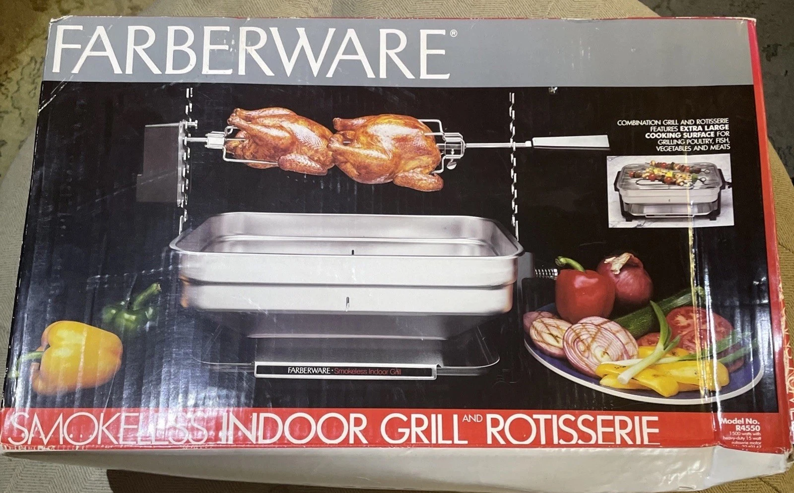 NEW Vintage Farberware OPEN HEARTH Indoor SMOKELESS BBQ ROTISSERIE Grill R4550