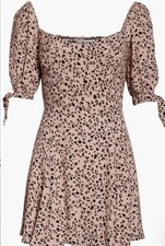 Reformation Quin Cheetah Print Tie Sleeve Minidress 6 Pink Black 