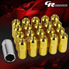 JDM GOLD 20PCS M12X1.5 20MM OD 50MM TALL CLOSED END ALUMINUM LUG NUTS+ADAPTER