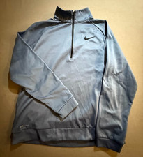 Nike DRI-FIT Track Jacket Mens Large Blue Logo 1/4 Zip Long Sleeve.