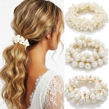 Pearl Flower Hair Tie Scrunchie Fancy Ponytail Holder Decorative Accessory