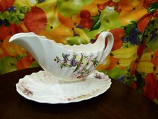 Copeland Spode Fairy Dell gravy boat with attached underplate floral design