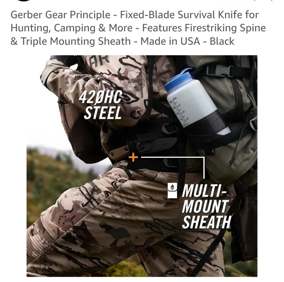 Gerber Gear  Principle Fixed Blade Tactical Survival Knife,made USA! - Image 3 of 4