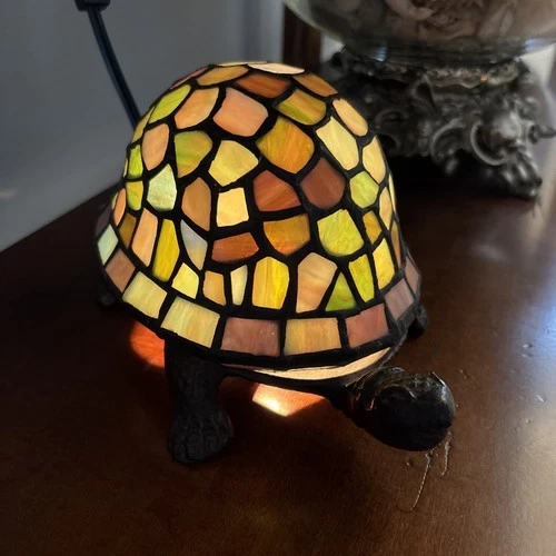 VTG Tiffany Style Turtle Stained Glass accent Table Night Light Lamp corded elec