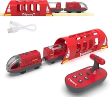 Toy Train Set Remote Control Locomotive Trains, Motorized for Wooden... 