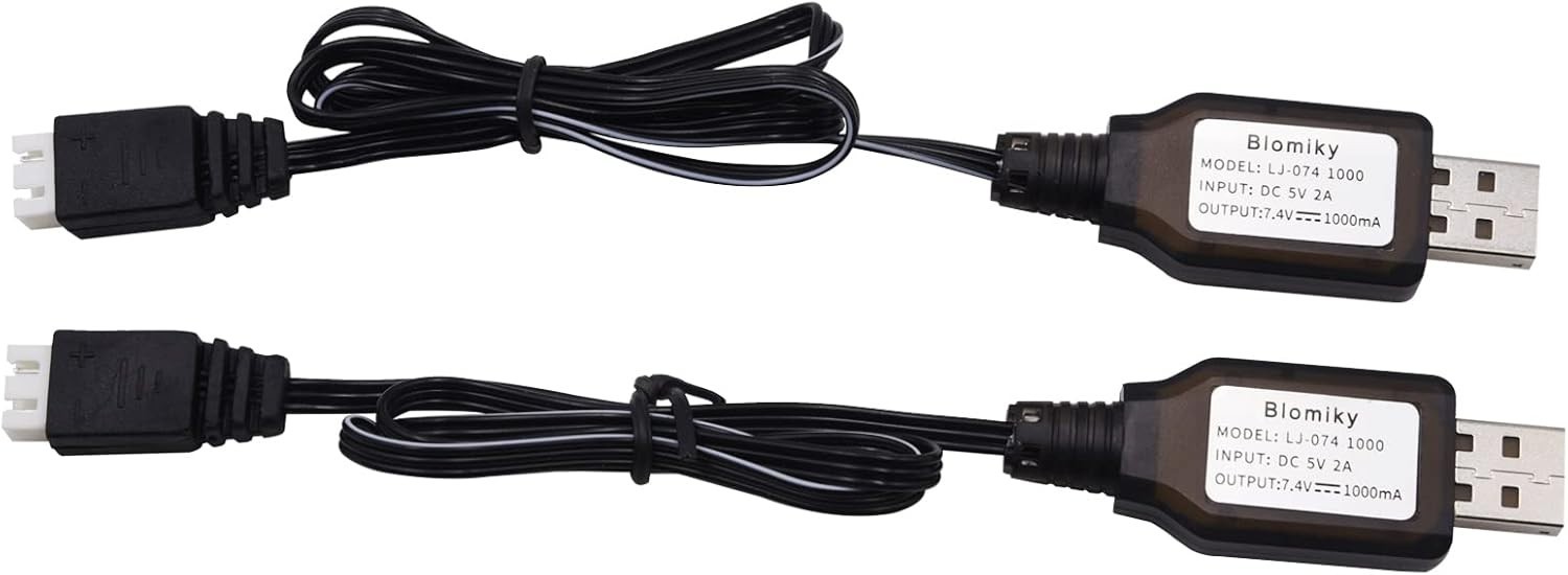 2 Pack 7.4V 1A USB Charger Cable with XH-3P Plug for 7.4V 2S