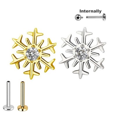 1,2mm Titan Labret Schneeflocke Kristall Ohr Helix Tra Piercing Stab Silber Gold