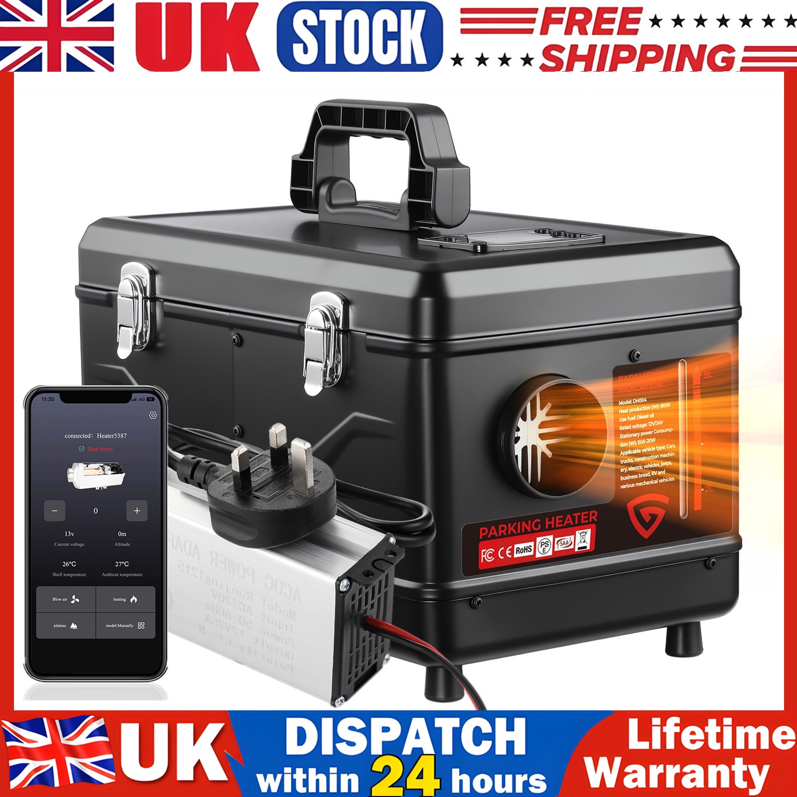 Caja de herramientas 8kW 12V/24V/240V calentador diésel Bluetooth APP control para garaje campamento autocaravana