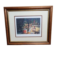 Tom Lynch Santa’s Coming Signed 2003 Christmas Framed Watercolor Art 24x19.5
