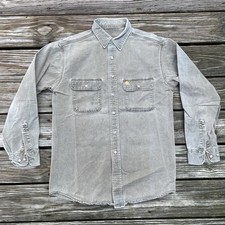 VTG Carhartt Rugged Outdoor Wear Denim Shirt Large Khaki Union USA Made