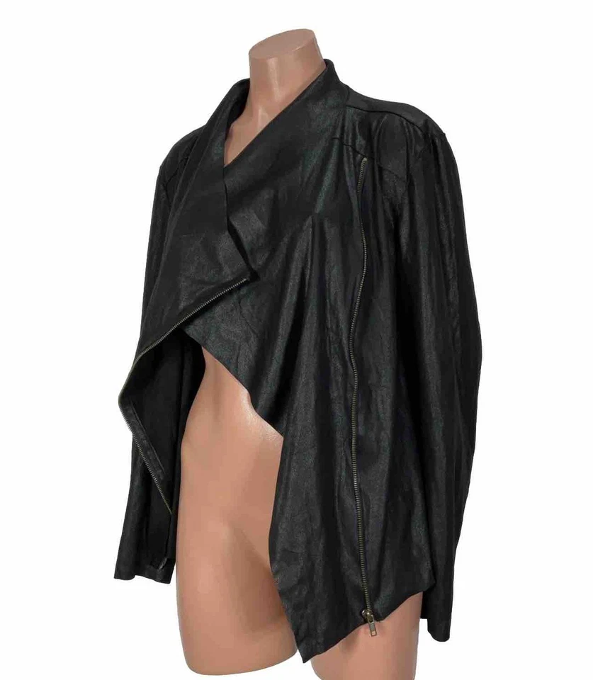 MOTE | Chaqueta de gamuza sintética Moto Drape con cremallera Anthropologie talla grande asimétrica Foto 2 de 4