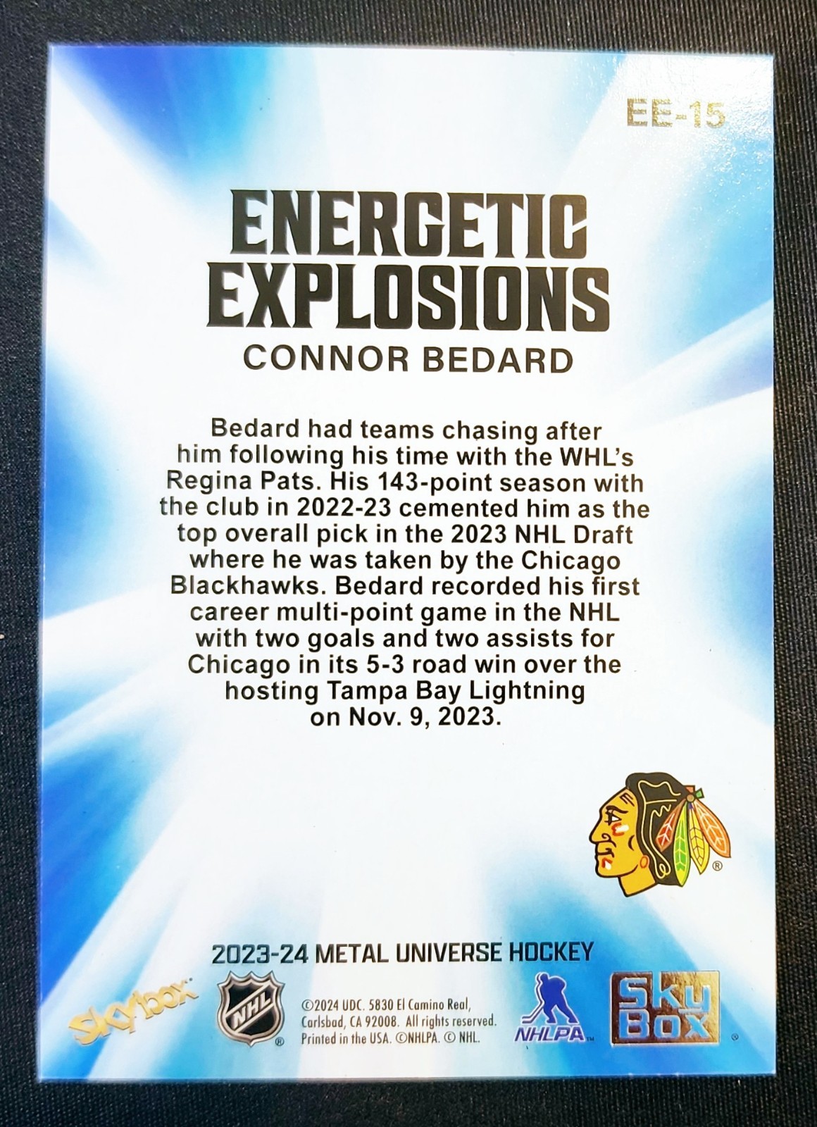 2023-24 Skybox Metal Universe Connor Bedard Energetic Explosions Rookie #EE-15