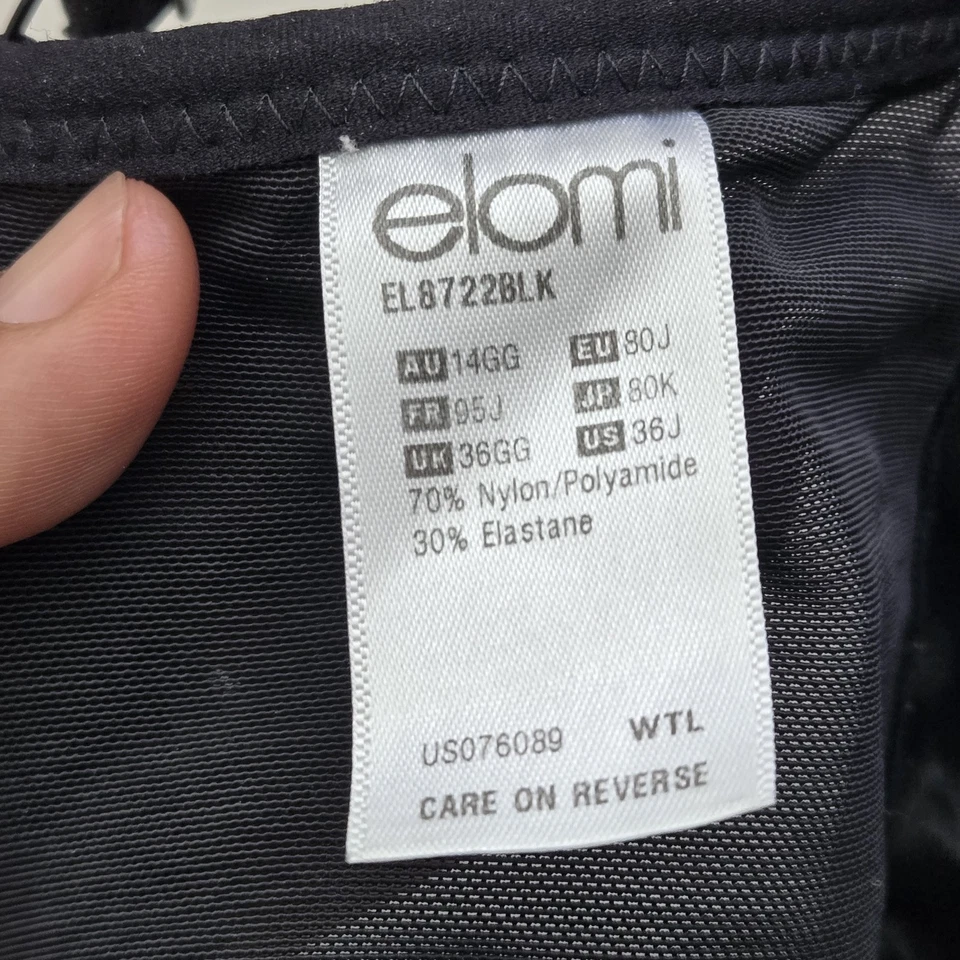 Elomi Women Bra 36J Black EL8722BLK T Shirt Underwired Bow Strap - Image 3 of 4